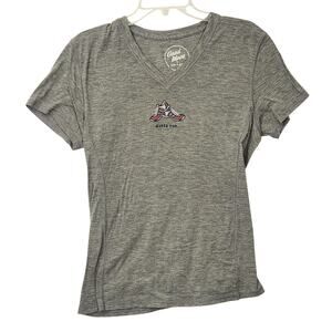 LIFE IS GOOD GOTTA RUN WOMENS V-NECK T-SHIRT SZ LG ATHLETIC SPORTS GYM WORKOUT